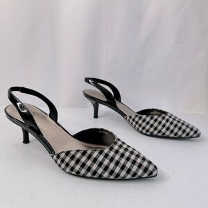 Impo Women’s Elina Too Black & White Checkered Slingback Kitten Heels Size 8.5